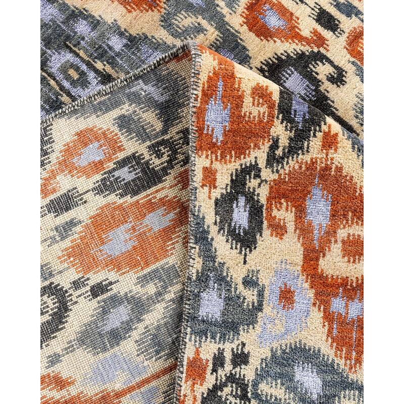 Ikat One-of-a-Kind Hand-Knotted Area Rug - Gray, 9' 0" x 11' 7" - 9' 0" x 11' 7"