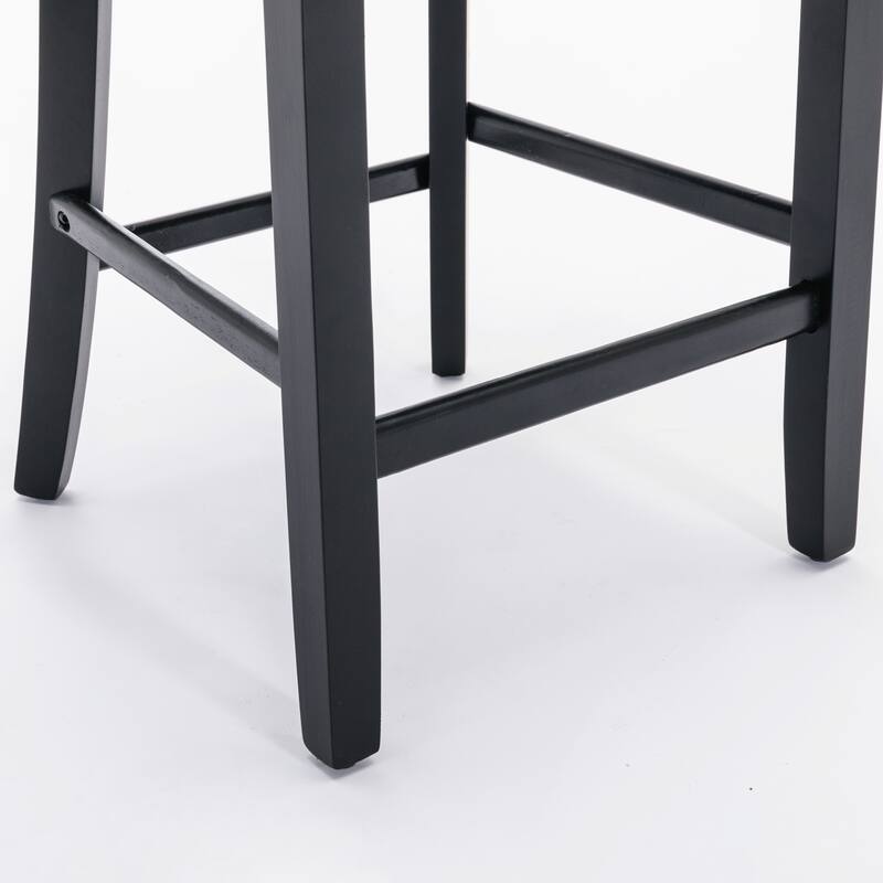 Contemporary Velvet Upholstered Wing-Back Barstools With Button Tufted Decoration And Wooden Legs