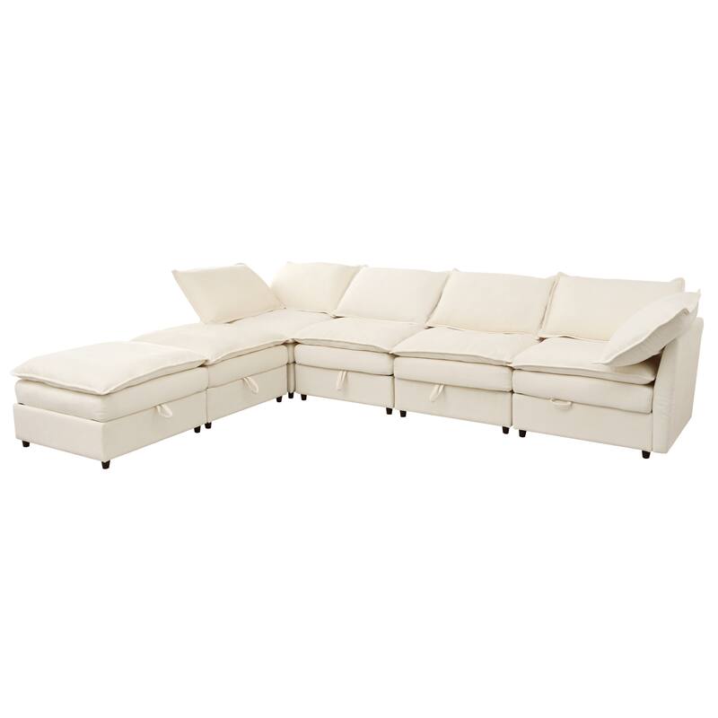 126" 6-Piece Modular Sofa Bed with Storage and Double-Layer Cushions