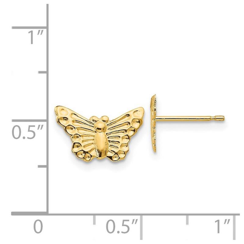 Curata Solid 14k Yellow Gold Textured Butterfly Post Earrings (12mmx8mm) - Orange