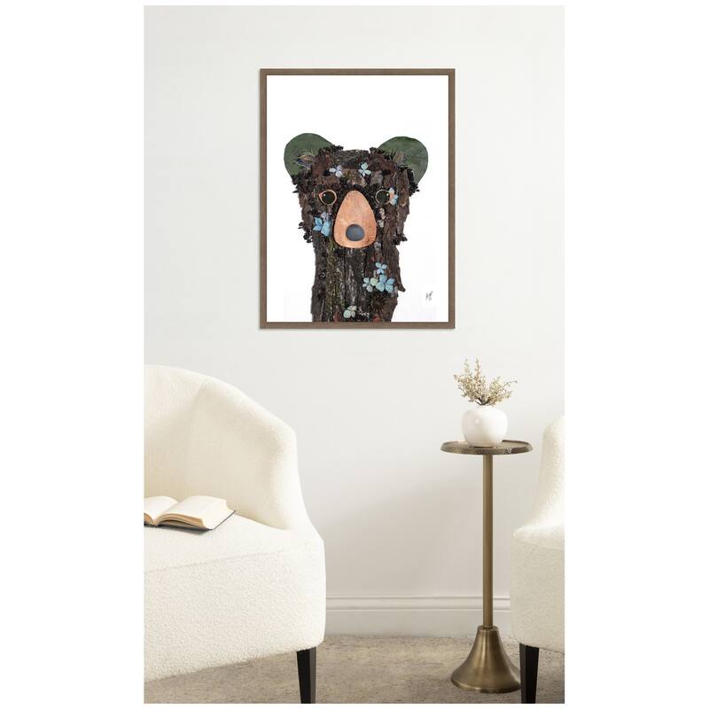 Kate and Laurel Black Bear by Madeline Jeppesen Framed Canvas Wall Art Print