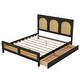 preview thumbnail 12 of 12, Queen Size Wood Storage Platform Bed with Rattan Headboard