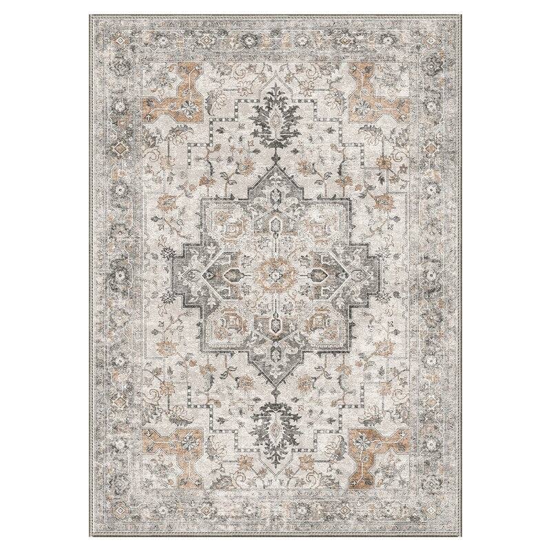 Mcow Vintage Light Taupe Brown Floral Low Pile Machine Washable Runner Rug