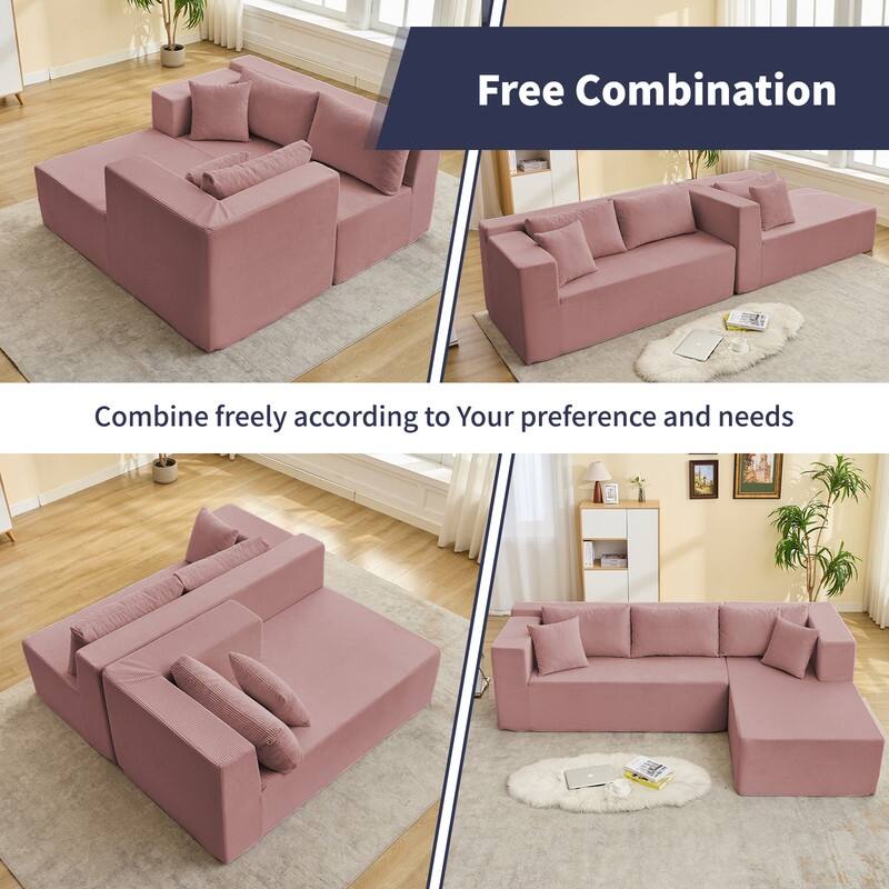 Mixoy W106'' Modern 2-Piece Free Combination Corduroy Upholstered L-Shaped Modular Sectional Sofa with Right Chaise and Pillow