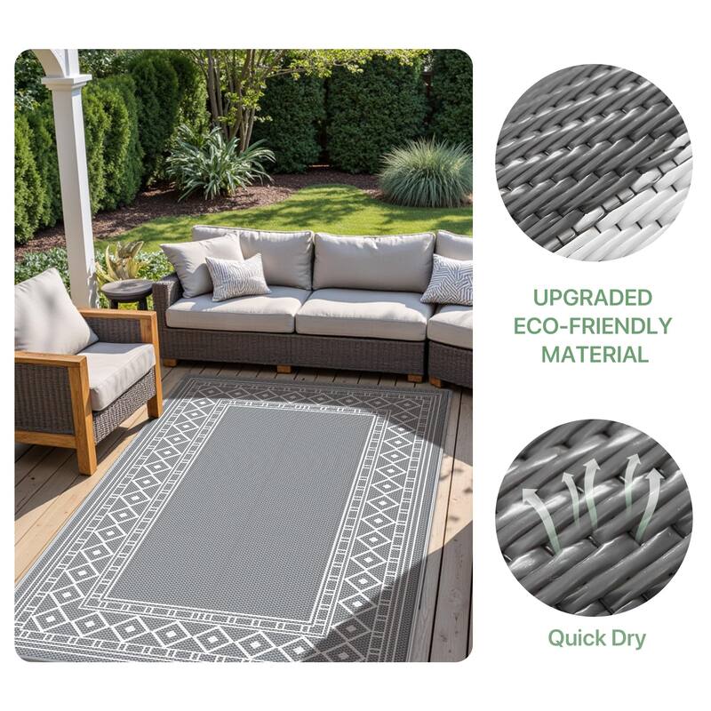 Mcow Geometric Frame Collection Waterproof Outdoor Area Rug