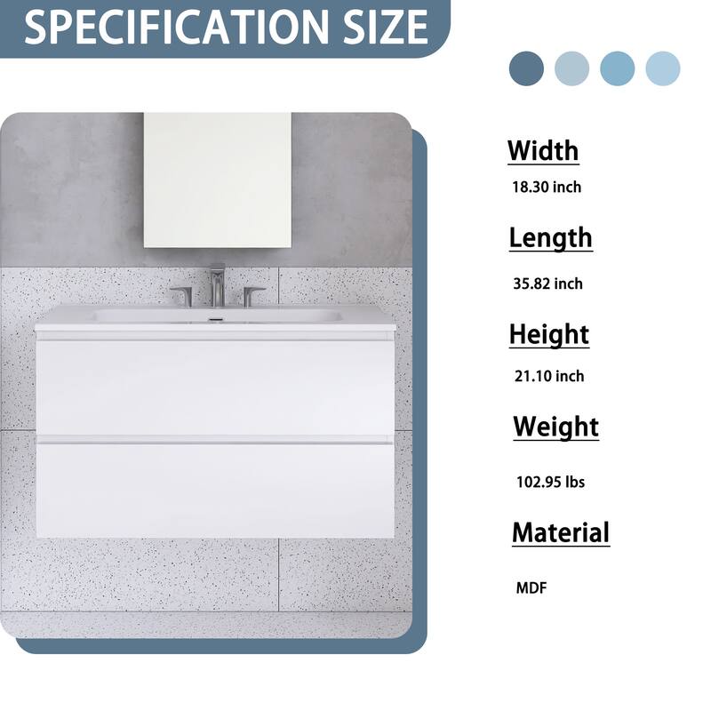 Floating Integrated Bathroom Vanity with Ceramic Sink, Three Faucet Holes
