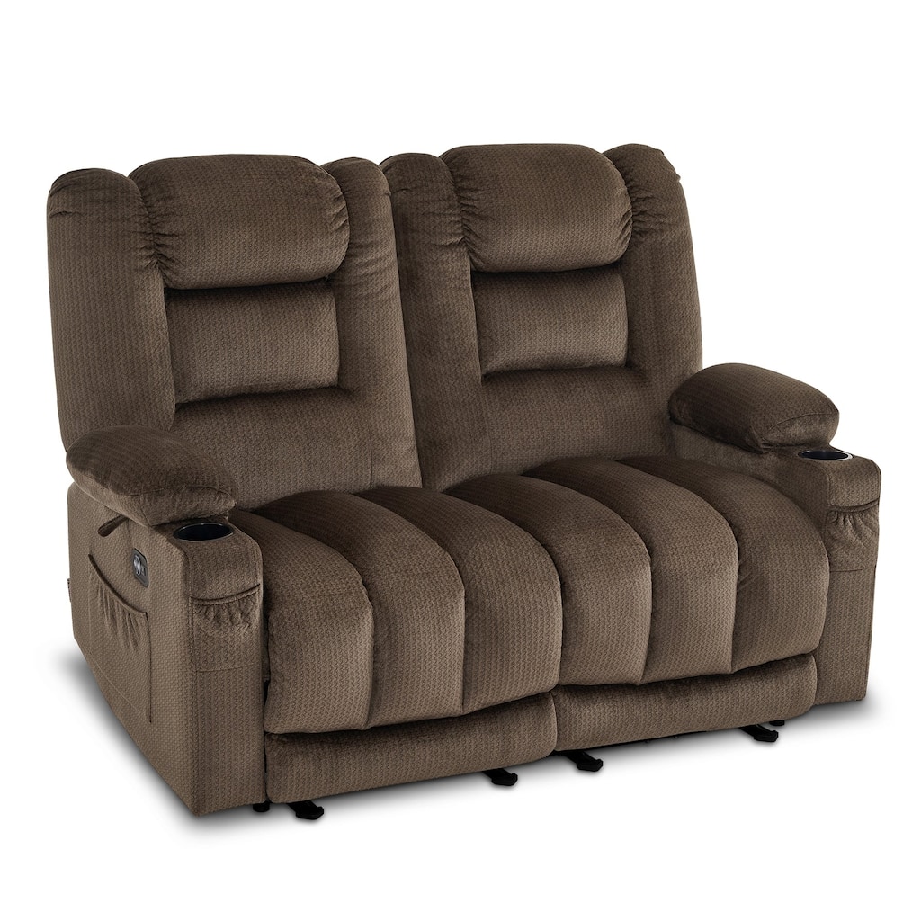 MCombo Power Reclining Loveseat Sofa with Heat and Massage, Fabric PR648