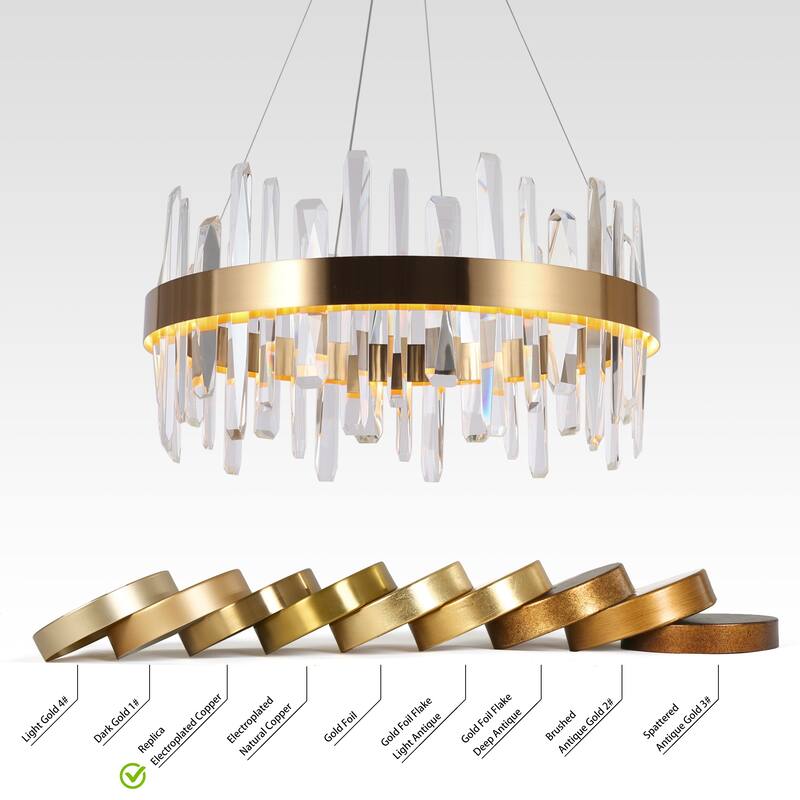 Modern 1-Light LED Crystal Chandelier Gold Drum Lighting for Living Room - D23.6" x H12"