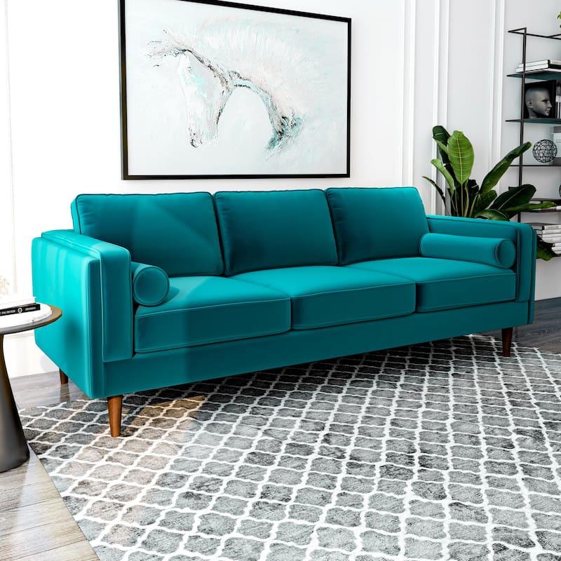 Flavia Mid Century Modern Style Sofa Couch for Living Room in Teal - 33" x 88" x 34"