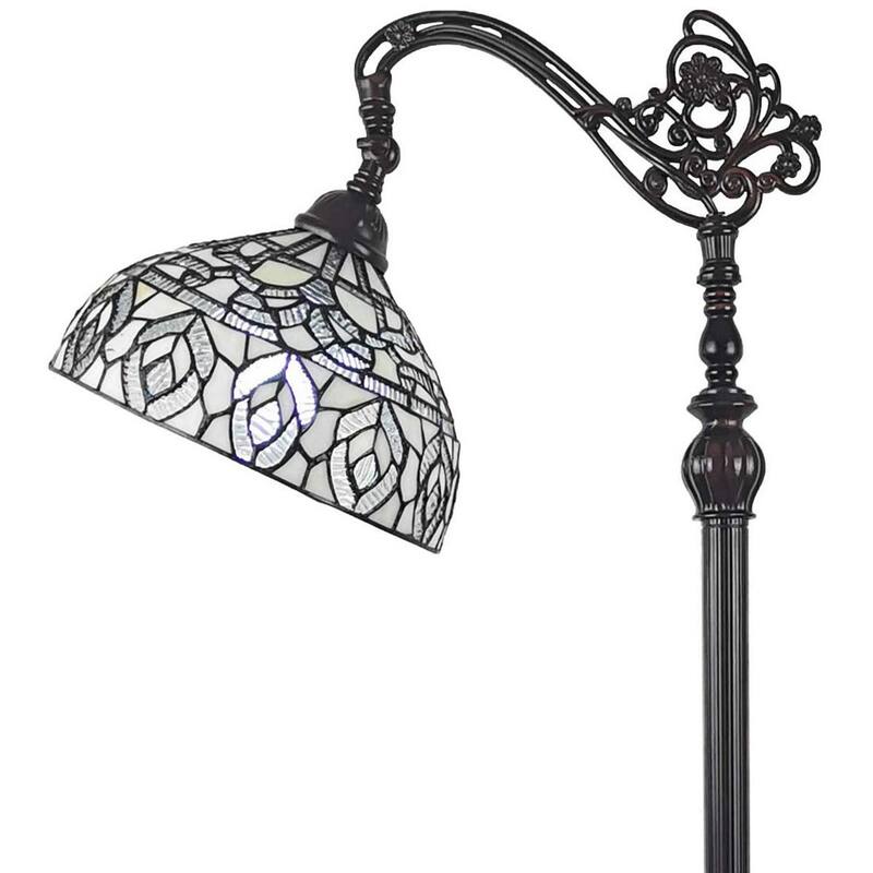 Tiffany Style Peacock Design Floor Reading Lamp Amora Lighting - White