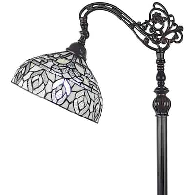 Tiffany Style Peacock Design Floor Reading Lamp Amora Lighting
