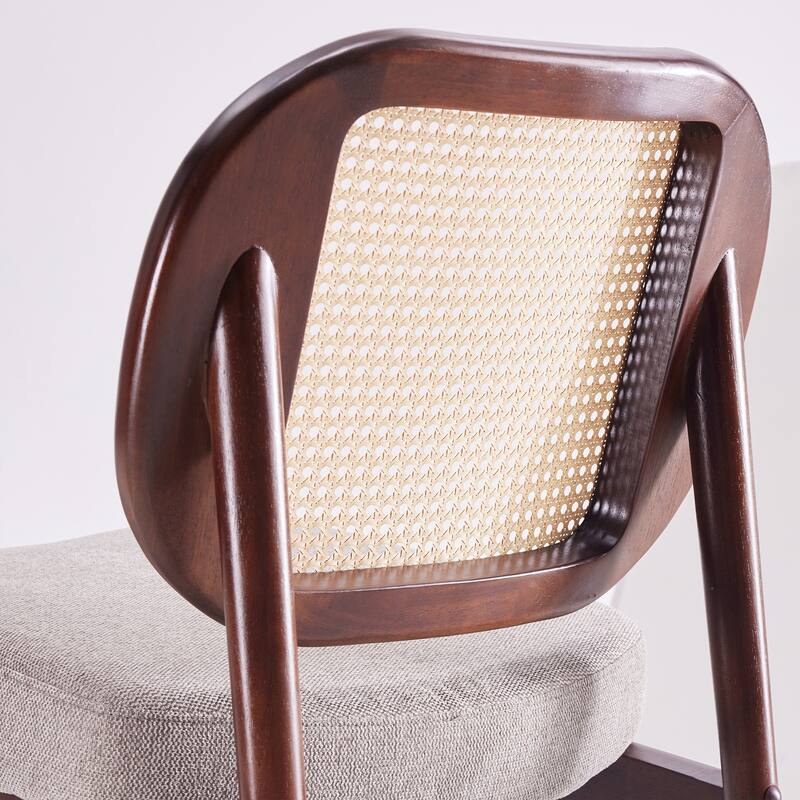 Rattan Accent Chair, Upholstered Living Room Chair with Rattan Back & Wood Frame, Mid-Century Modern Reading Chair