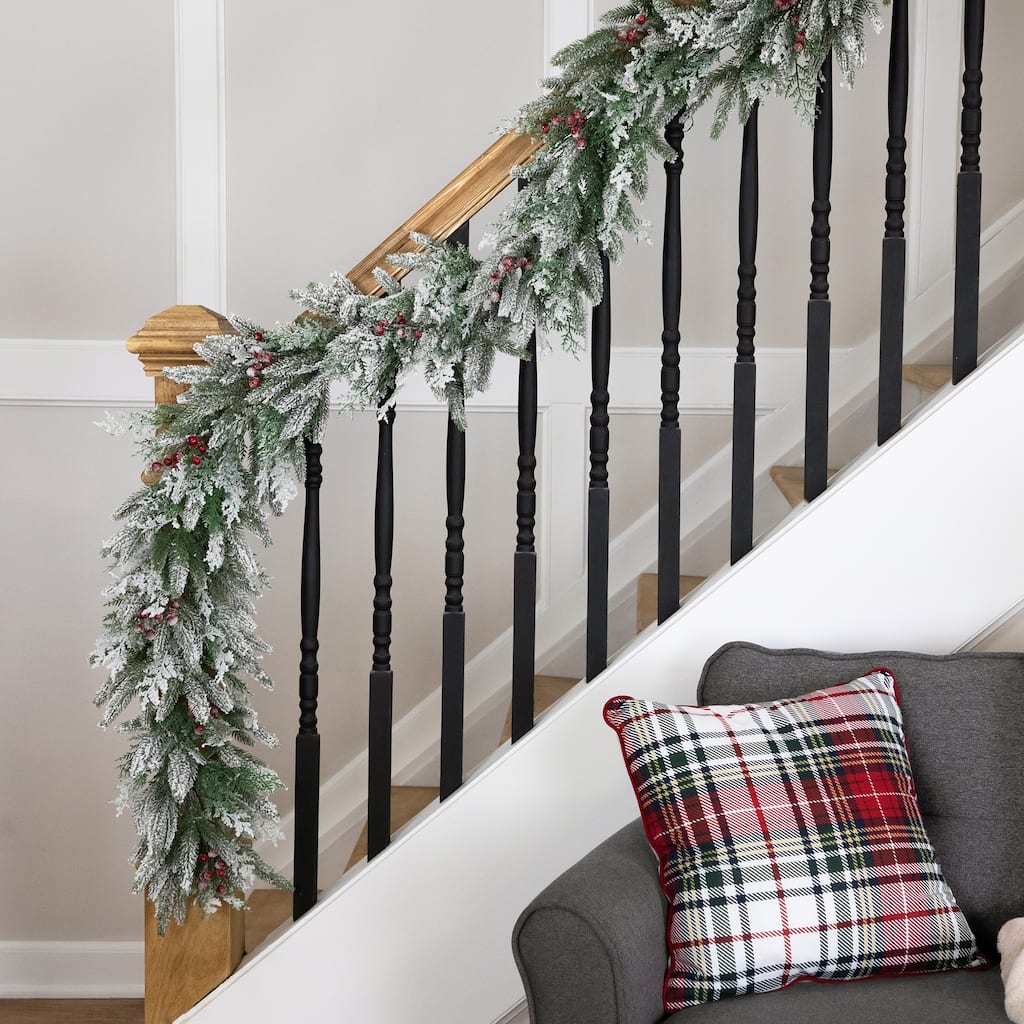 Real Touch™️ Flocked Wind River Fir with Berries Artificial Christmas Garland - 7' x 12" - Unlit