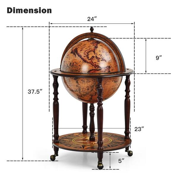 Costway 24'' Globe Wine Bar Stand 16th Century Italian Map Liquor See