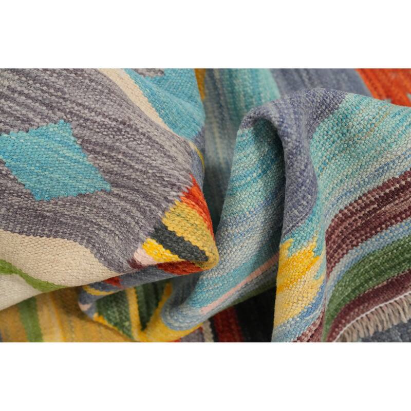 Hand Woven Oriental 100% Wool Carpet Southwestern Tribal Multi-Colored Kilim Area Rug - 6' 6'' X 5' 0''