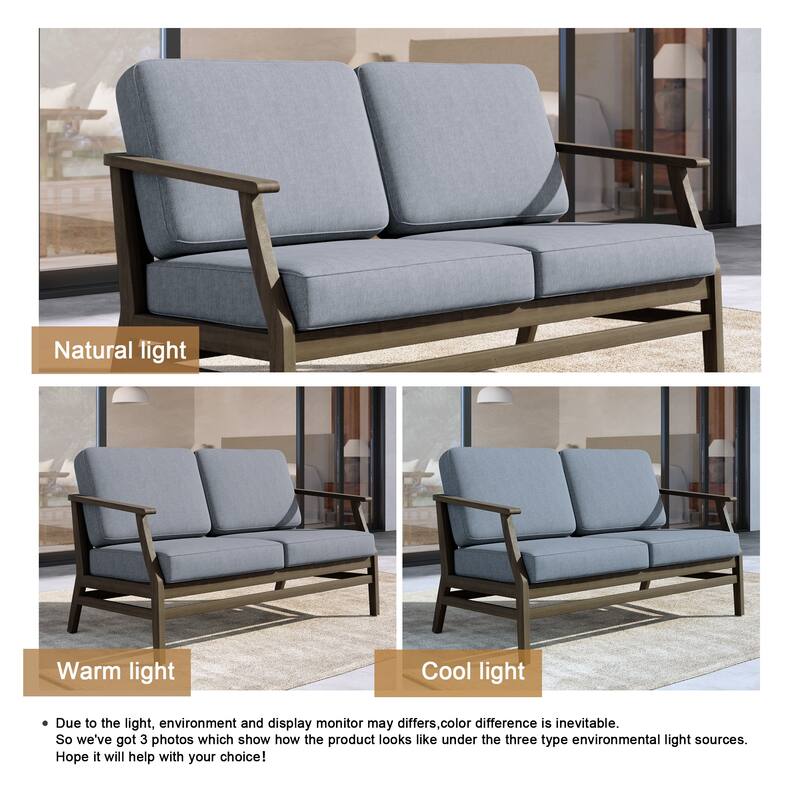 Outdoor Teak Wood Loveseat Sofa with Water-Resistant Cushions