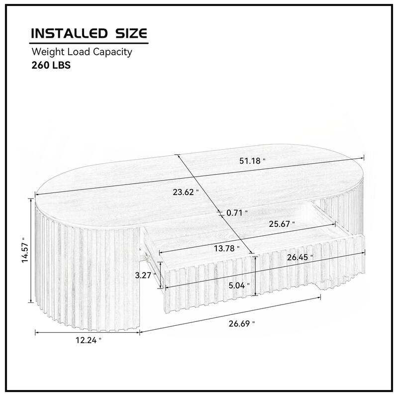 51.18'' Oval Wood Coffee Table With Drawer