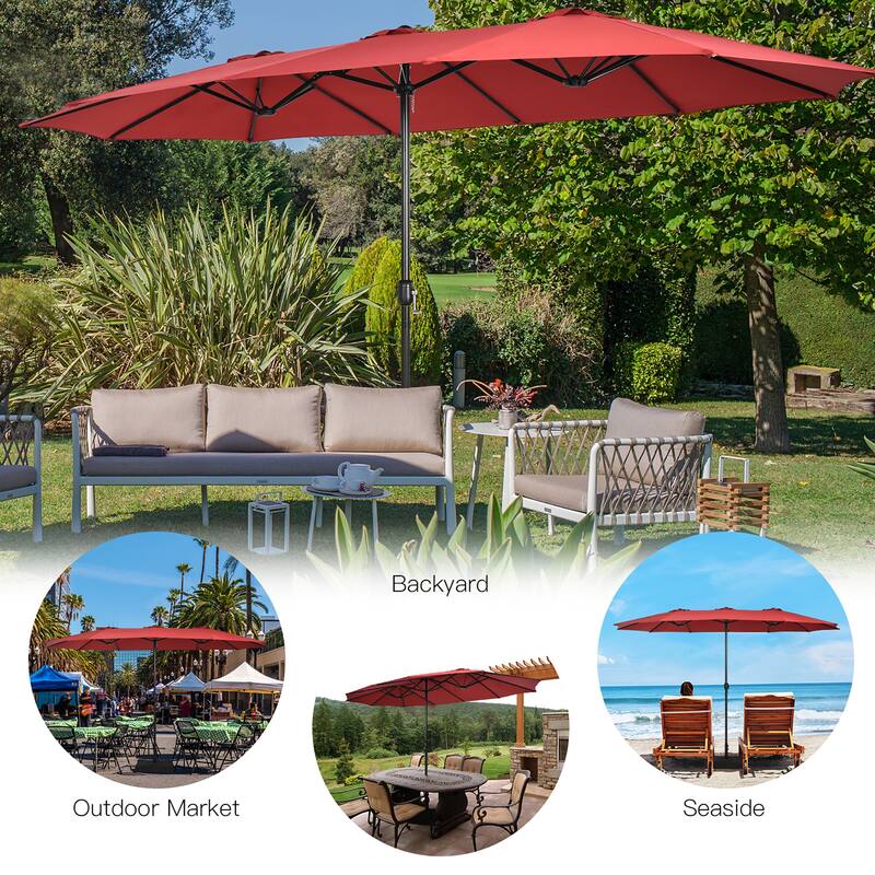 Costway 15FT Double-Sided Twin Patio Umbrella Outdoor Market W/ Crank