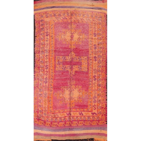 Antique Tribal Moroccan Area Rug Hand-knotted Oriental Wool Carpet - 4'10" x 9'7"