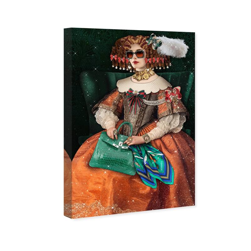 Wynwood Studio Canvas Fashion and Glam Classic Fashion Lady Orange and Emerald Glam Wall Art Canvas Print