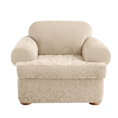 SureFit Stretch Jacquard Damask 2 Piece T Cushion Chair Slipcover