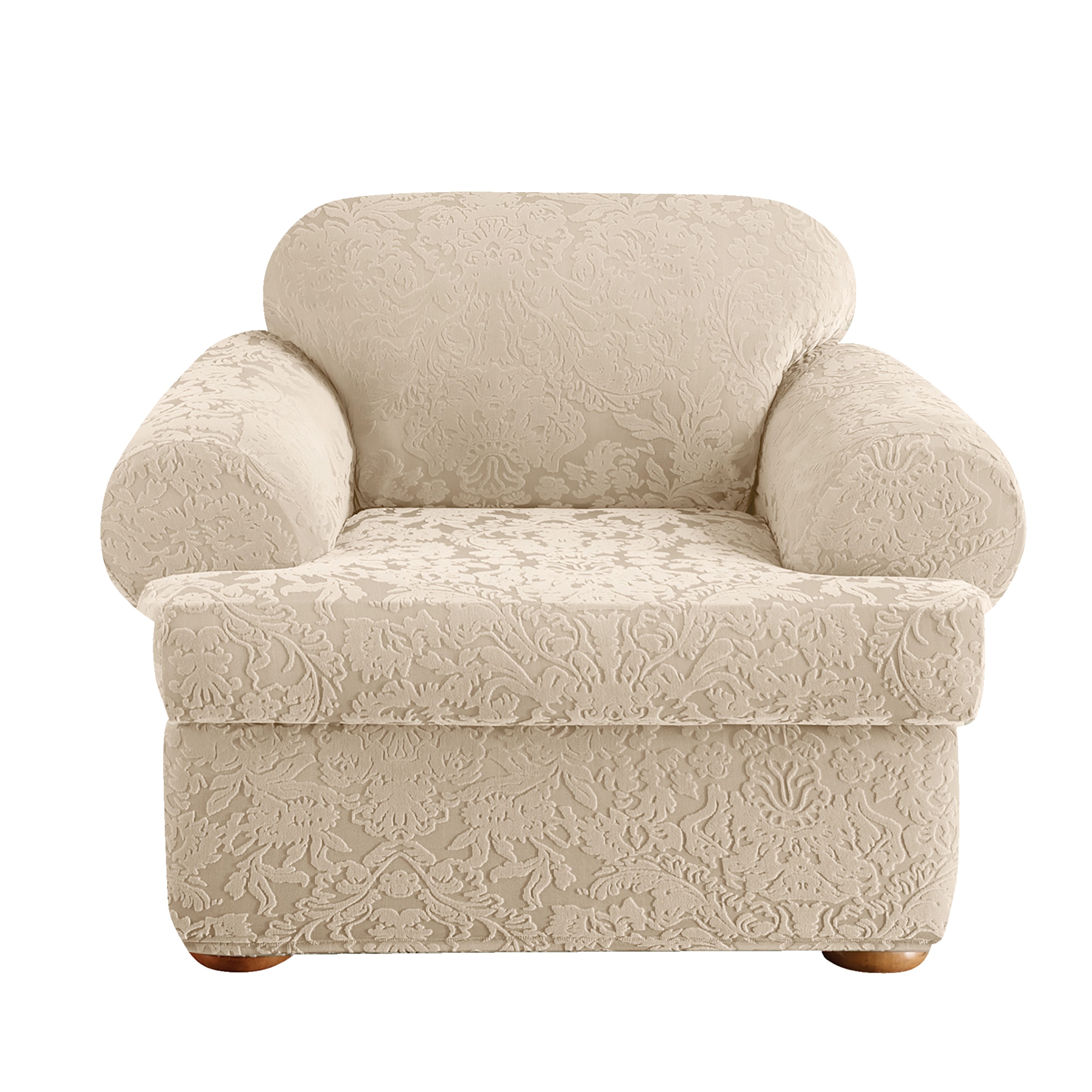 SureFit Stretch Jacquard Damask 2 Piece T Cushion Chair Slipcover