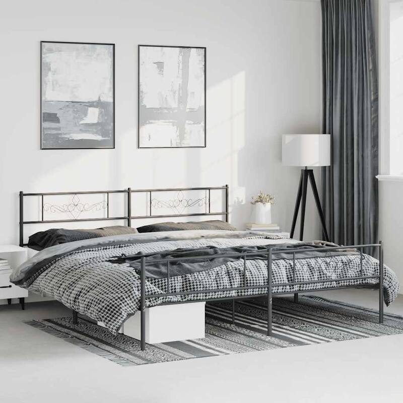 vidaXL 12 Inches Black California King Metal Bed Frame No Mattress