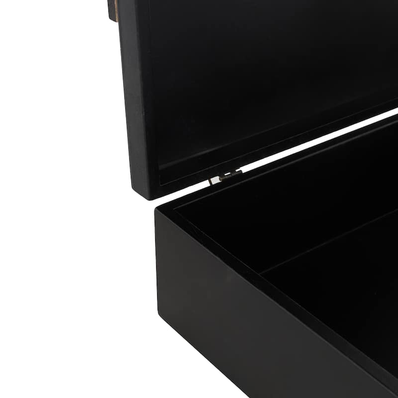 Black Wood Handmade Decorative Box with 3D Geometric Accents (Set of 3) - 9"W x 15"L x 4"H