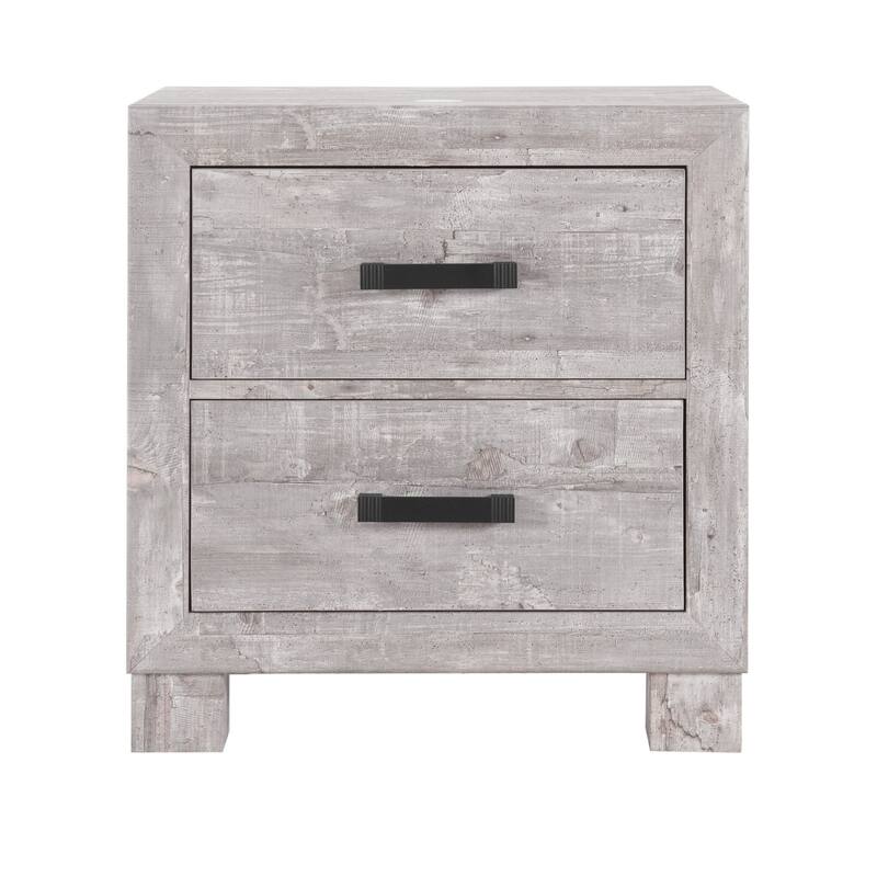 24" Gray Two Drawer Distressed Wood Nightstand