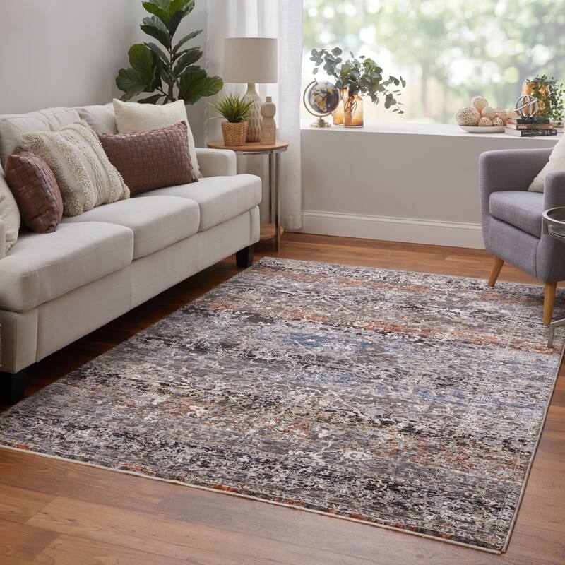 Grand Bazaar Ennis Machine Made Distressed Transitional Area Rug