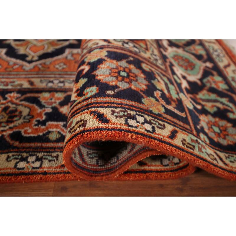 Orange Geometric Heriz Serapi Indian Area Rug Hand-Knotted Wool Carpet - 8'0"x 10'1"