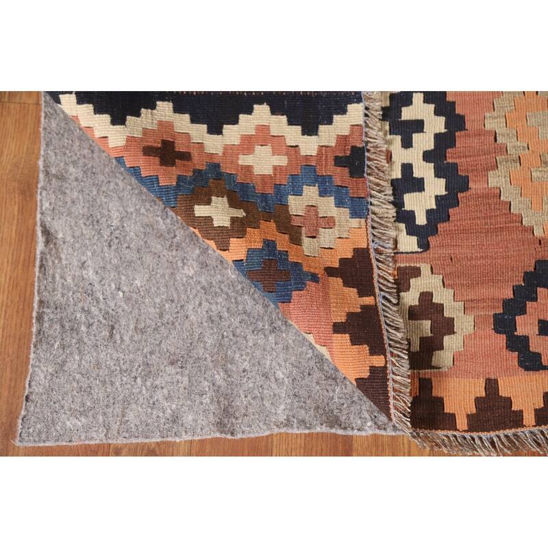 Geometric Kilim Qashqai Persian Vintage Area Rug Flatweave Wool Carpet - 4'8"x 7'3"