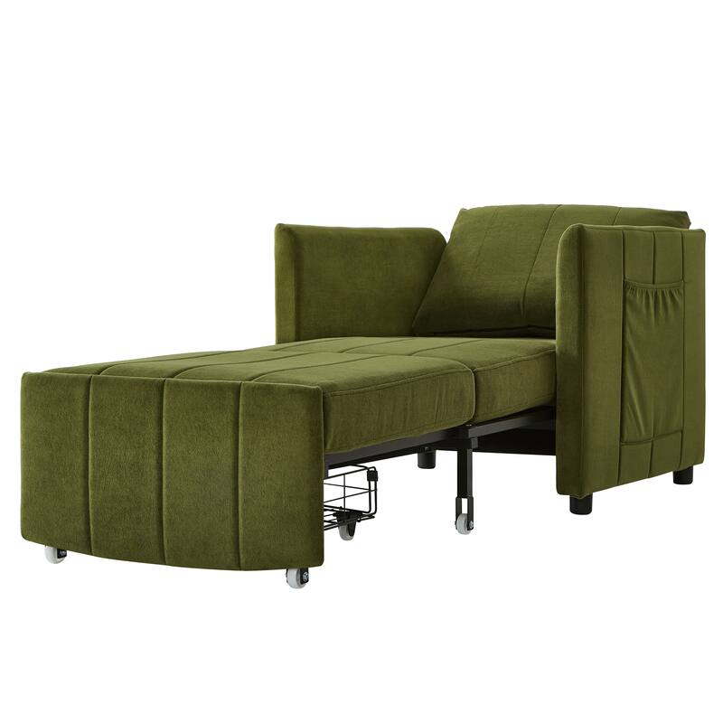 Anmytek Green Convertible Sleeper Sofa 31.5 Inch Pull Out Sofa Bed with 5-Position Adjustable Backrest Side Pockets