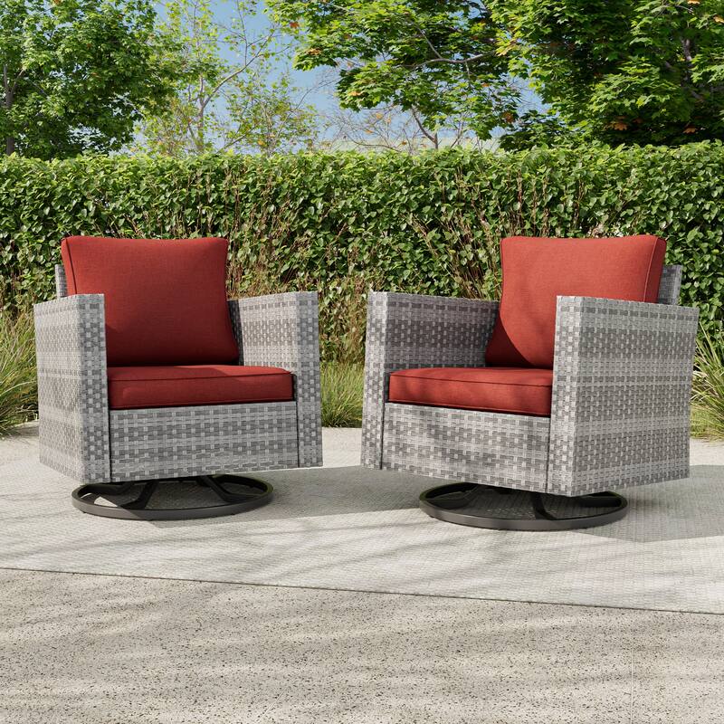BONOSUKI 2-Piece Patio Chair Set Brown Rattan Swivel Rocking Chair Set, Outdoor Furniture PE Wicker Set - Gray/OrangeRed
