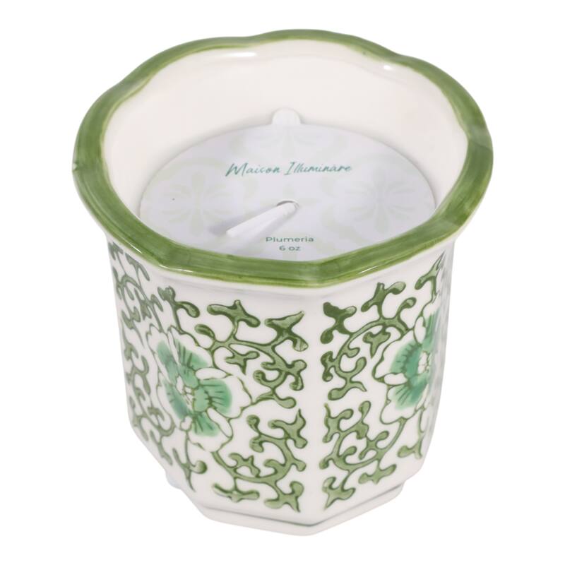 Modern Chinoiserie Ceramic Candle - Plumeria Scented - 4.0"