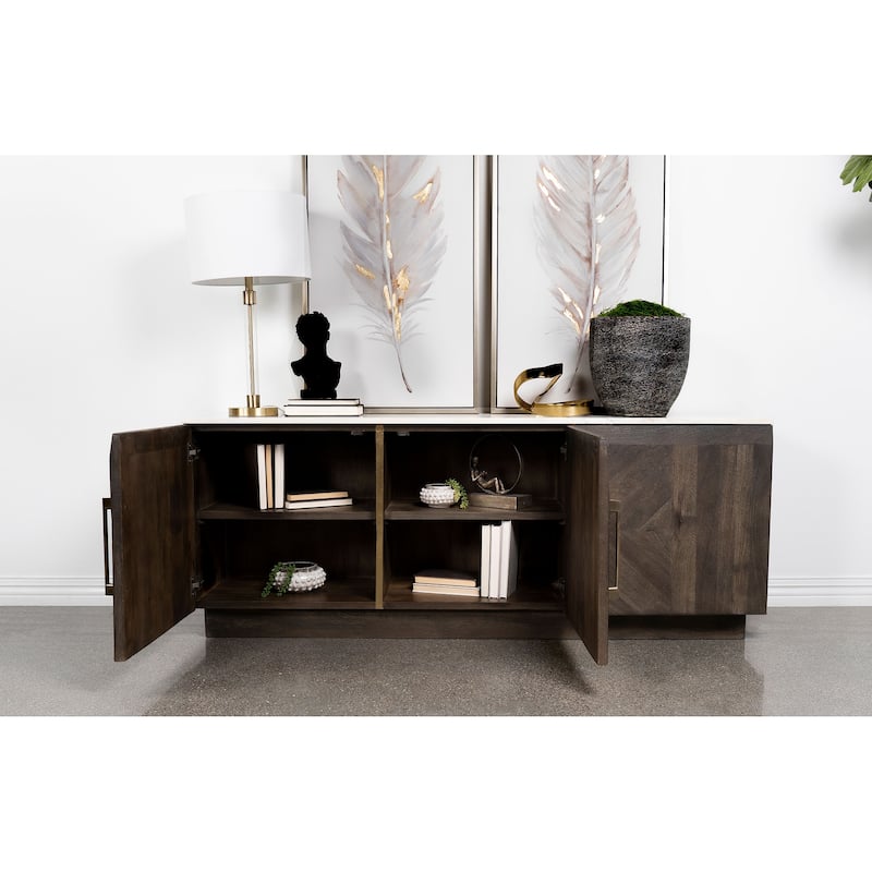 Dennis 3-door Marble Top Sideboard Buffet Tobacco Grey