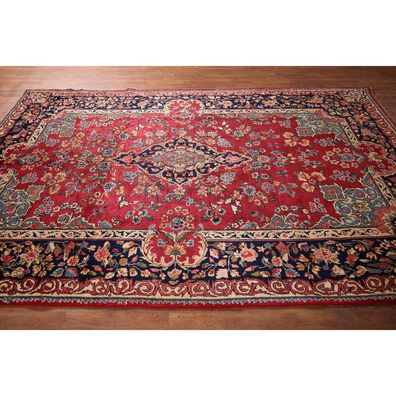 Yazd Antique Persian Area Rug Hand-Knotted Wool Carpet - 6'6" x 10'1"