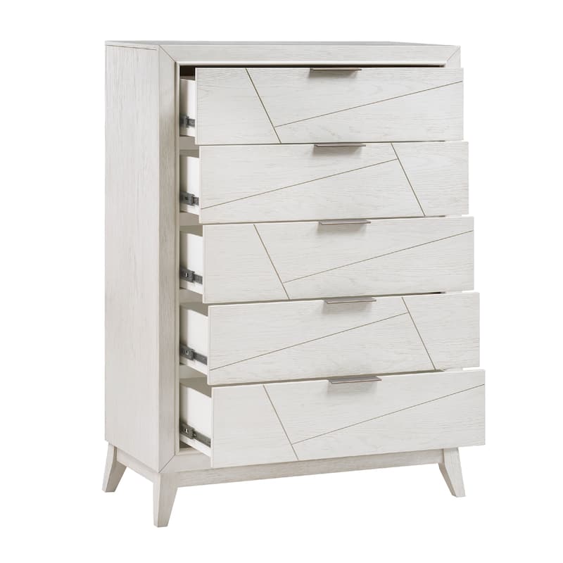 Zine Tall Dresser Chest, 5 Drawers, Antique White, Flat Black Handles