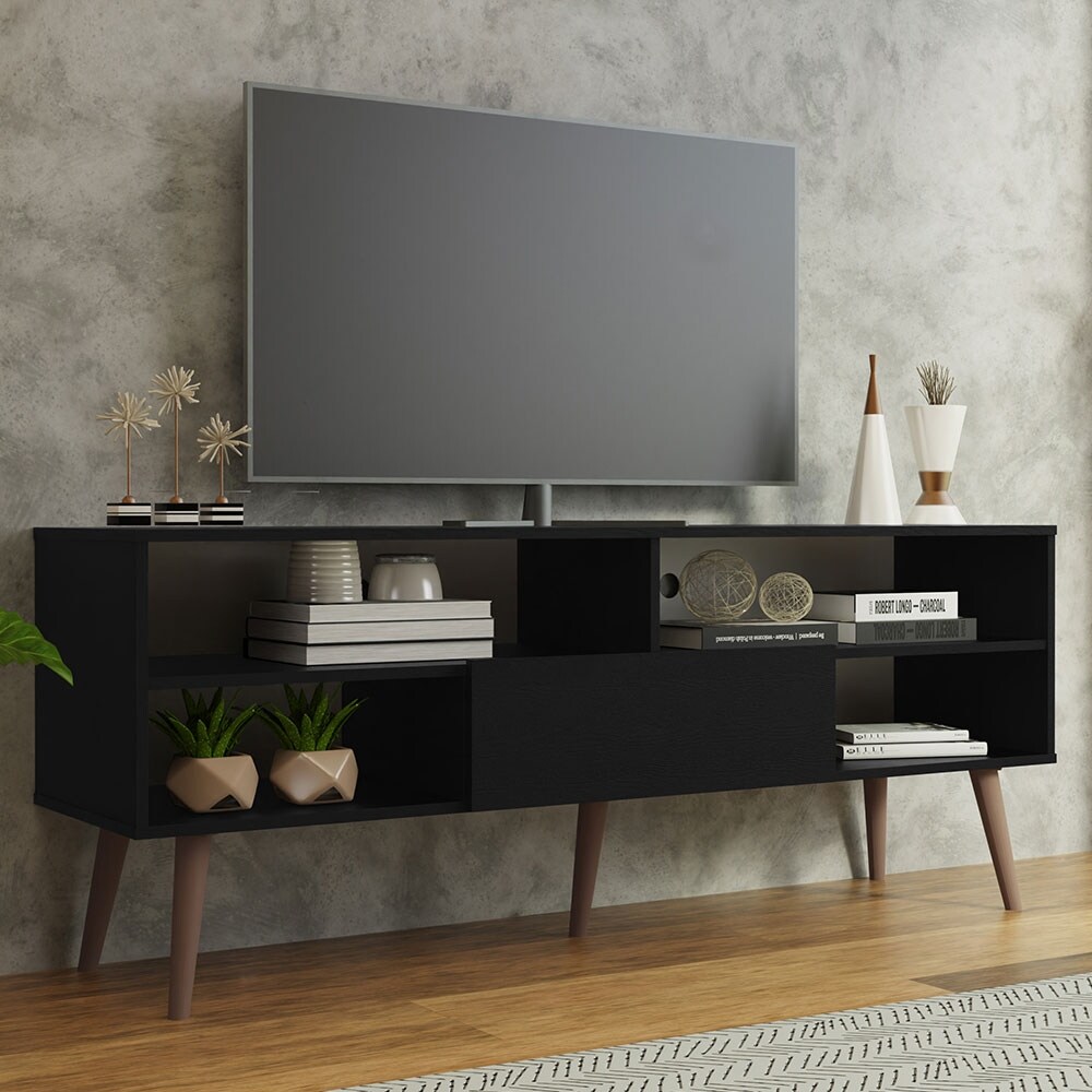 Madesa Modern TV Stand with 1 Door 4 Shelves for TVs up to 65 Inches 23 H x 15 D x 59 L