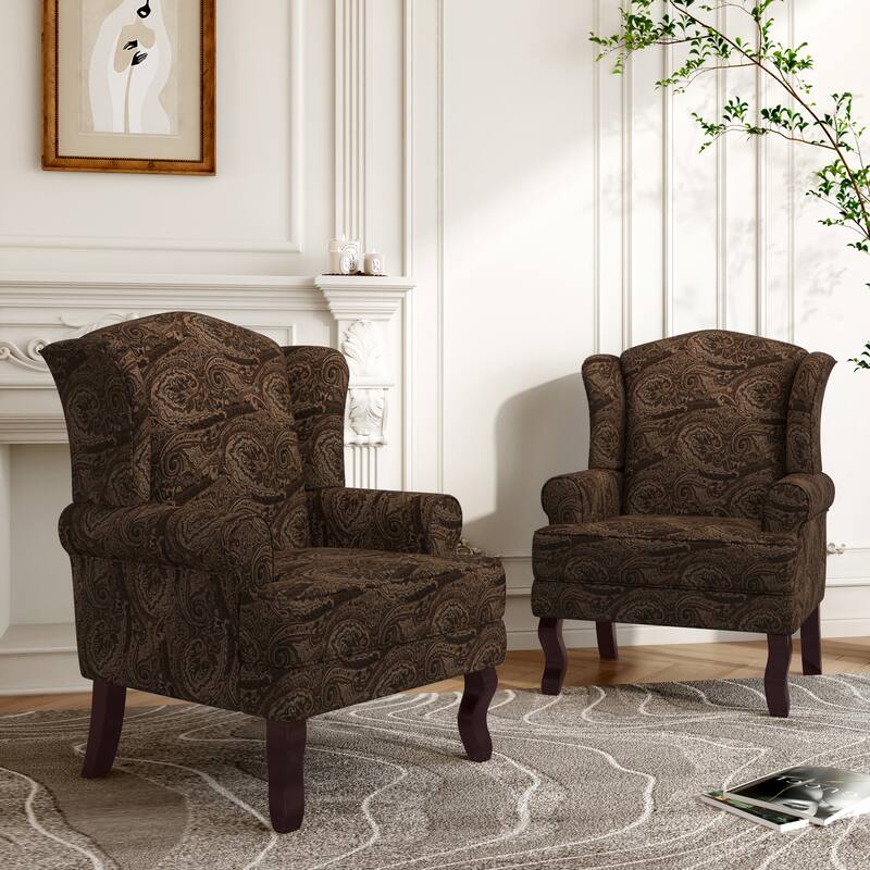 2 Set Traditional Rolled Arm Wing Back Accent Chair