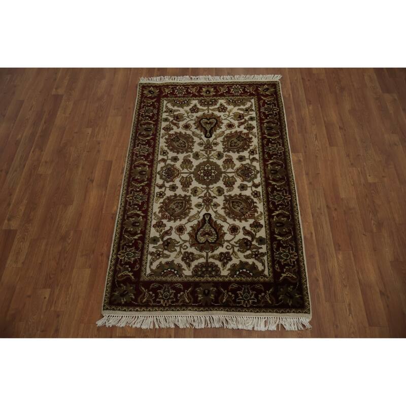 Hand Knotted Oriental 100% Wool Carpet Traditional Floral Beige & Ivories Agra Area Rug - 5' 0'' X 3' 1''