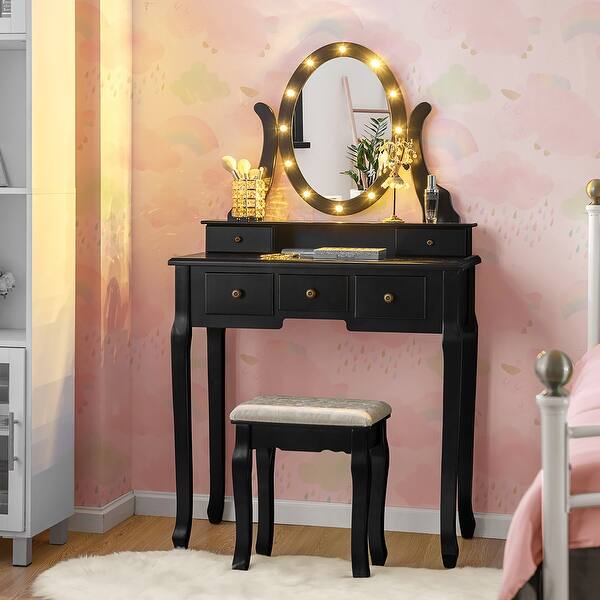Shop Makeup Dressing Table Vanity Table Set With 12 Led Lights Overstock 32330751