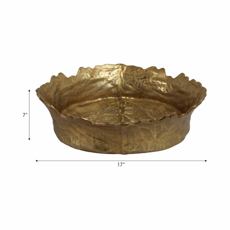 Round Metal Textured Decorative Bowl for Home Decor - 17", Gold - 17.0"
