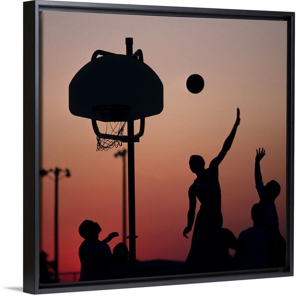 Shop Silhouette Of Men Playing Basketball Black Float Frame