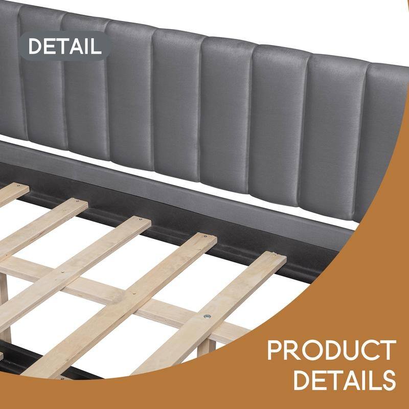 Full Size Upholstered daybed with Trundle and Wood Slat Support