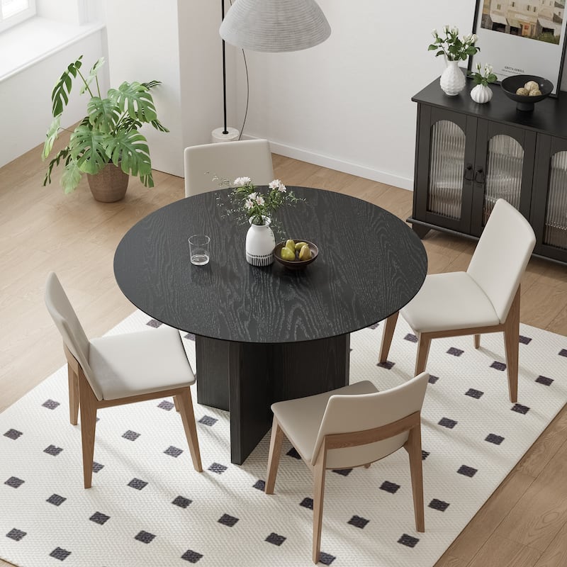Solid Wood Round Dining Table with Finish and Elegant Arched Legs for Modern Dining Rooms & Kitchens - 45"x45" - Black