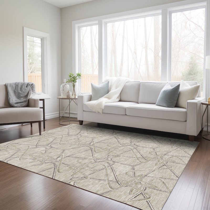 Machine Washable Indoor/ Outdoor Contemporary Links Chantille Rug