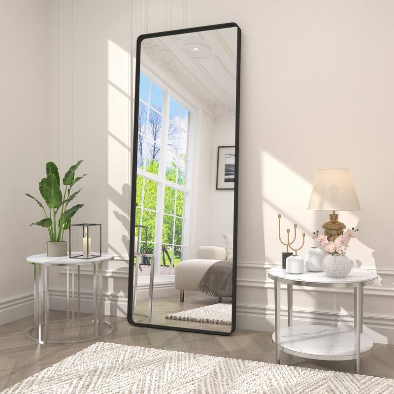 Modern Metal Frame Wall Mounted Bathroom Vanity Mirror - 65x22 - Black