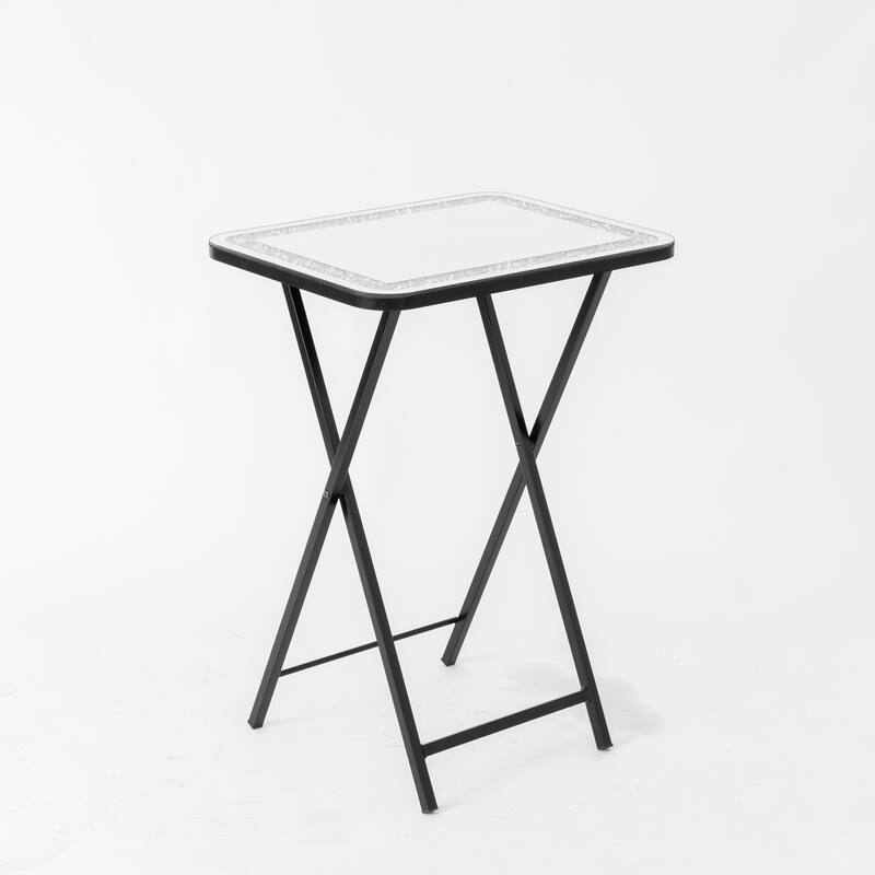 Foldable Mirrored Side Table Metal Leg End Table for Small Space