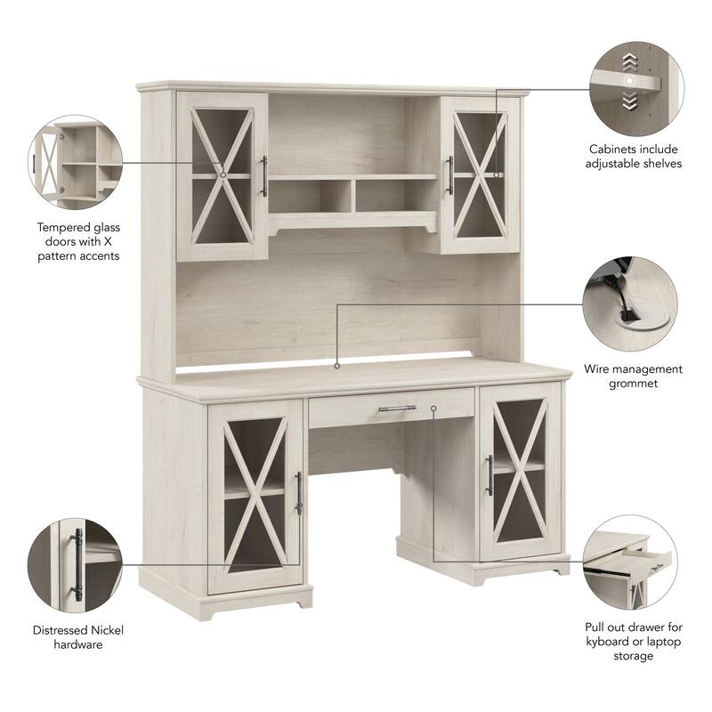 Lennox Farmhouse Desk with Hutch and Keyboard Tray by Bush Furniture